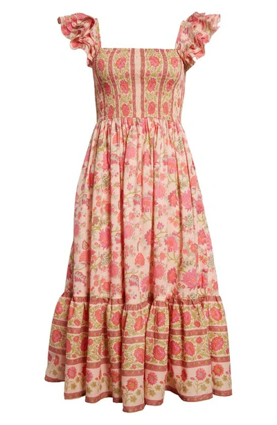 Mille Olympia Smocked Midi Dress In Desert Bloom