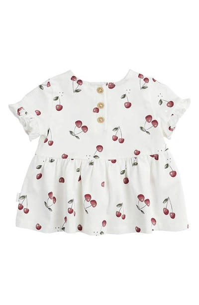Shop Firsts By Petit Lem Cherry Print Organic Cotton Top & Leggings Set In White/ Pink