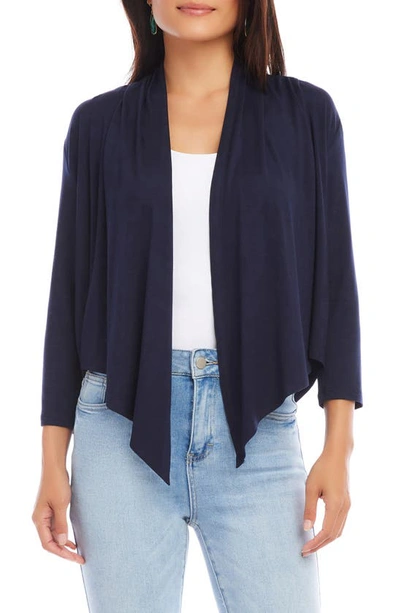 Shop Karen Kane Calli Draped Open Front Cardigan In Navy