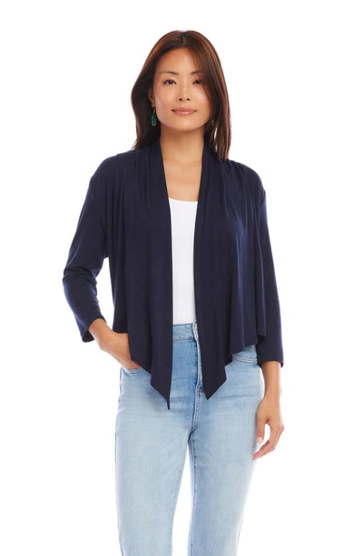 Shop Karen Kane Calli Draped Open Front Cardigan In Navy