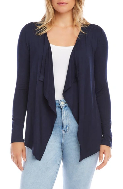 Shop Karen Kane Poppy Draped Open Front Cardigan In Navy