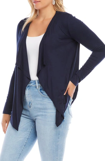 Shop Karen Kane Poppy Draped Open Front Cardigan In Navy