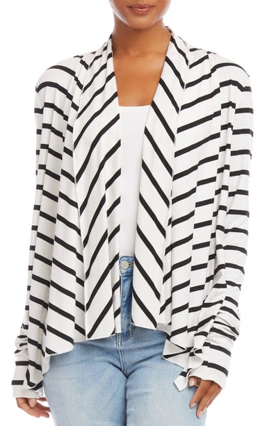 Shop Karen Kane Stripe Asymmetric Hem Cardigan In White Black Stripe