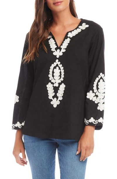 Shop Karen Kane Embroidered Cotton Tunic Top In Black