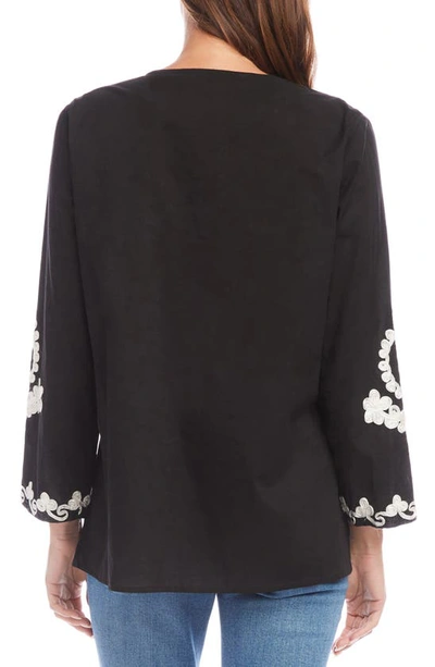 Shop Karen Kane Embroidered Cotton Tunic Top In Black