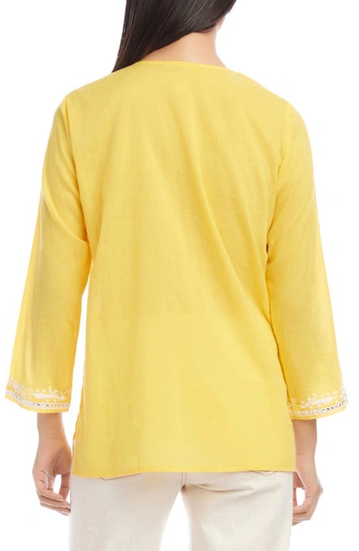 Shop Karen Kane Embroidered Cotton Tunic Top In Yellow