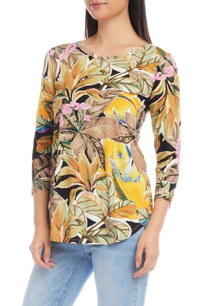 Shop Karen Kane Floral Print Knit Shirttail Top In Yellow Print