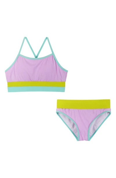 Shop Andy & Evan Kids' Rib Colorblock Two-piece Swimsuit In Purple