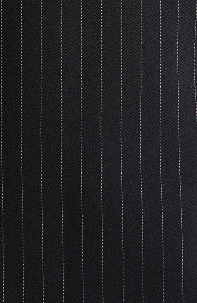 Shop Tanner Fletcher Gender Inclusive Gussie Pinstripe Garter Detail Wool Blend Blazer In Black Pinstripe