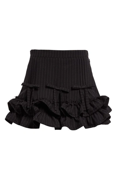 Shop Tanner Fletcher Gender Inclusive Quinn Pinstripe Wool Blend Miniskirt In Black Pinstripe