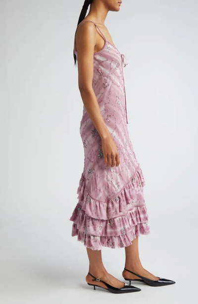Shop Tanner Fletcher Gender Inclusive Celeste Embroidered Sequin Ruffle Silk Chiffon Slipdress In Mauve Floral