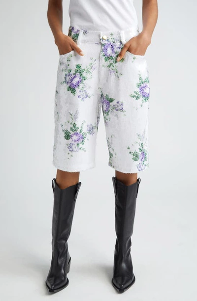Shop Tanner Fletcher Gender Inclusive Sid Floral Sequin Bermuda Shorts In White Floral Sequin