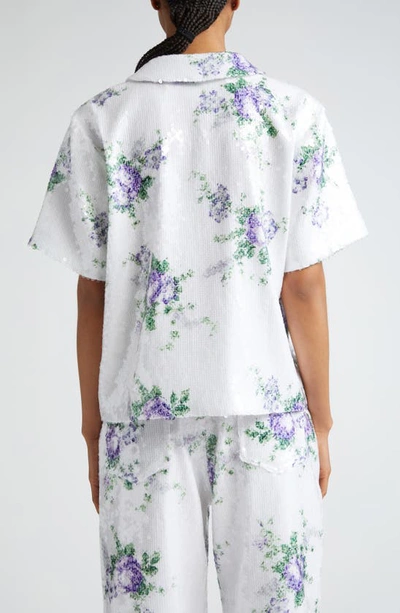 Shop Tanner Fletcher Gender Inclusive Joyce Floral Sequin Shirt In White Floral Sequin