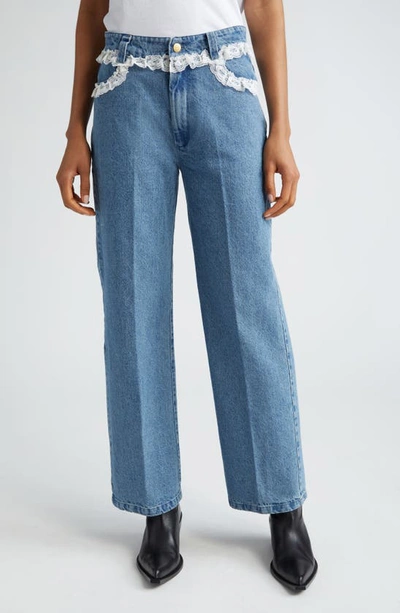 Shop Tanner Fletcher Gender Inclusive Sid Lace Trim Denim Jeans In Mid Wash