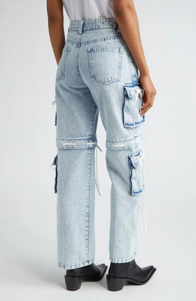 Shop Tanner Fletcher Gender Inclusive Mabel Bow Detail Convertible Cargo Jeans In Vintage Wash