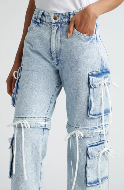 Shop Tanner Fletcher Gender Inclusive Mabel Bow Detail Convertible Cargo Jeans In Vintage Wash