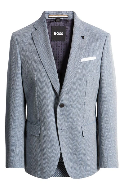 Shop Hugo Boss Hutson Herringbone Cotton & Wool Sport Coat In Open Blue