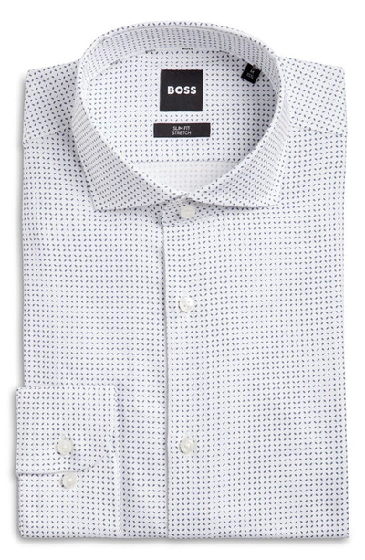 Shop Hugo Boss Hank Slim Fit Geo Print Stretch Cotton Dress Shirt In White