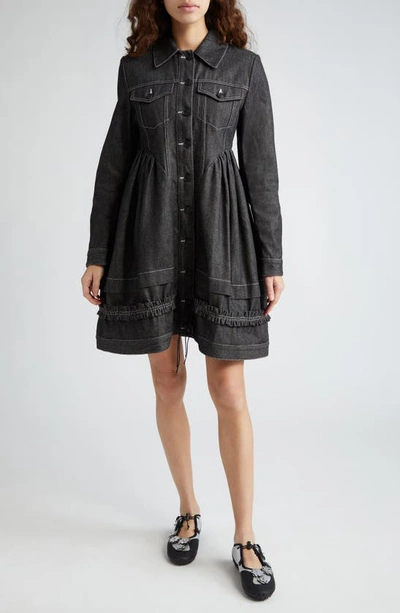 Shop Cecilie Bahnsen Verona Long Sleeve Denim Shirtdress In Black