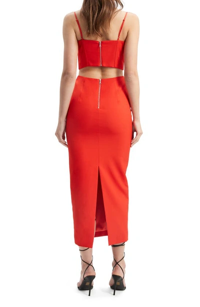 Shop Bardot Martini Corset Cutout Midi Dress In Fire Red