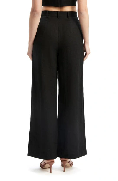 Shop Bardot Enya High Waist Wide Leg Linen Pants In Black