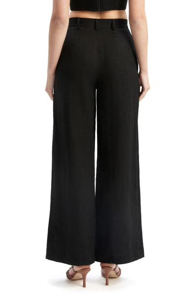Bardot Enya High Waist Wide Leg Linen Pants In Black