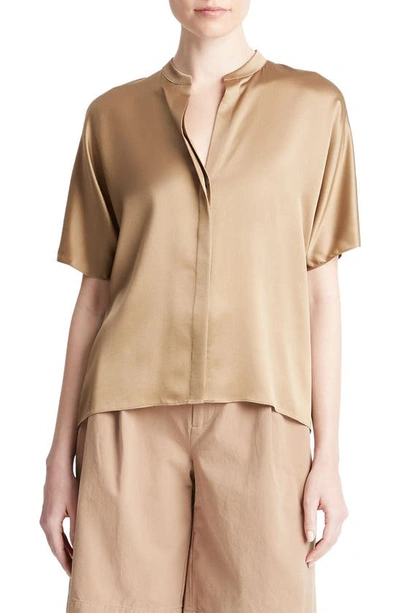 Shop Vince Dolman Sleeve Silk Button-up Shirt In Cocoon