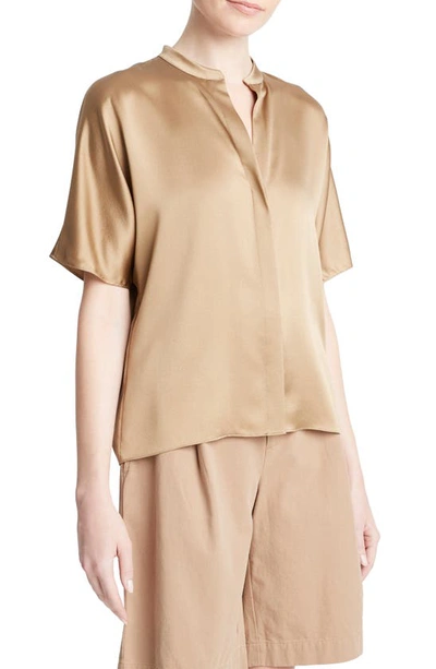 Shop Vince Dolman Sleeve Silk Button-up Shirt In Cocoon