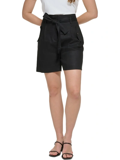 Shop Calvin Klein Womens Linen Blend Mini High-waist Shorts In Black
