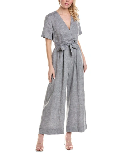 Shop Peserico Linen Jumpsuit In Grey