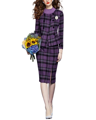 Shop Vera Dolini Wool-blend 2pc Blazer & Skirt Set In Purple