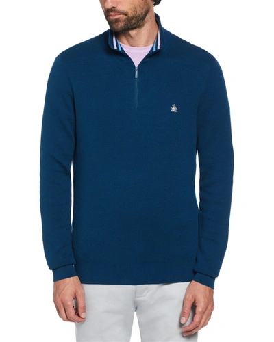 Shop Original Penguin 1/4 Zip Sweater In Blue