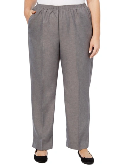Shop Alfred Dunner Plus Womens Stretch Elastic-waist Straight Leg Pants In Grey
