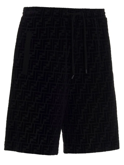 Shop Fendi Ff All Over Bermuda Shorts In Black