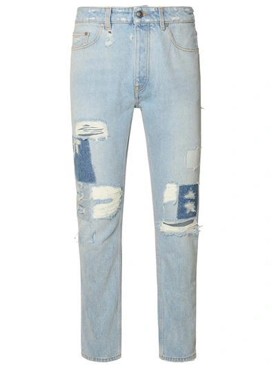 Shop Palm Angels Light Blue Cotton Jeans