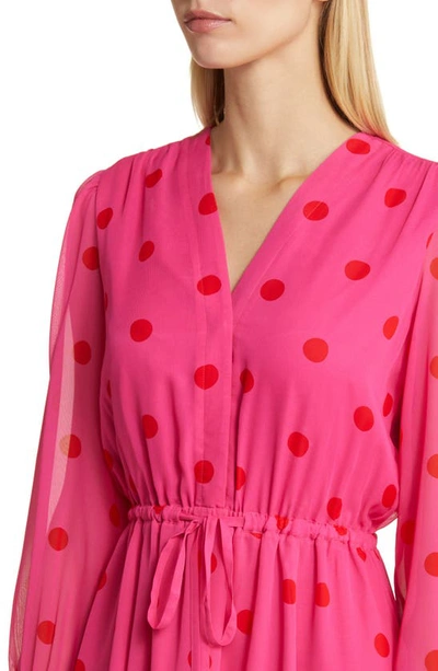 Shop Anne Klein Polka Dot Long Sleeve Midi Dress In Light Amaranth/ Poppy