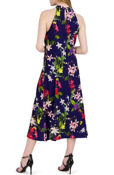 Shop Donna Ricco Floral Sleeveless Midi Dress In Navy Multi