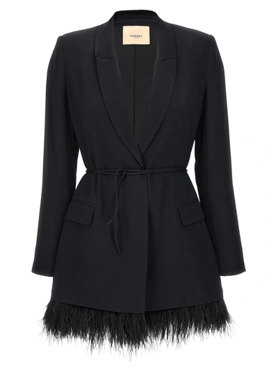 Shop Twinset Feather Blazer Dress Dresses Black