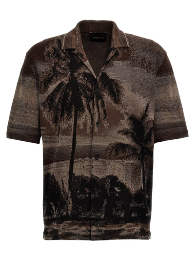 Shop Roberto Collina Jacquard Bowling Shirt Shirt, Blouse Brown