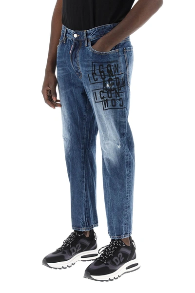 Shop Dsquared2 Jeans Bro In Icon Dark Wash Stamps