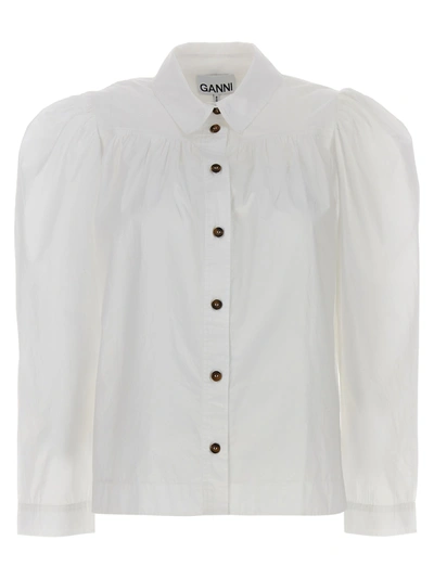 Shop Ganni Puff Sleeved Shirt Shirt, Blouse White