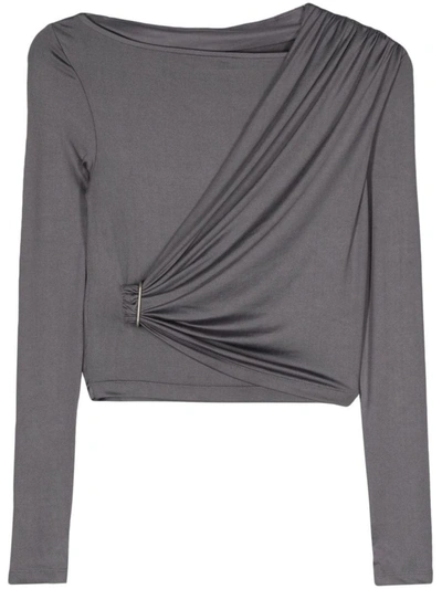 Shop Remain Birger Christensen Drapy Jersey Long Sleeve In Gray
