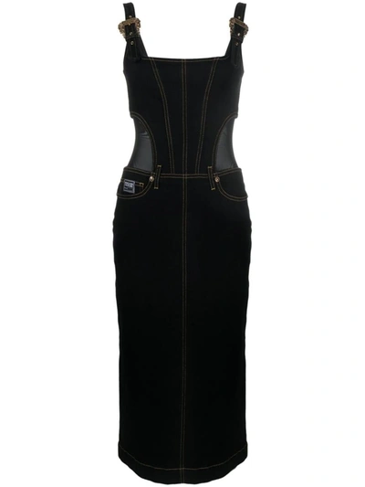 Shop Versace Jeans Couture Denim Dress In Black