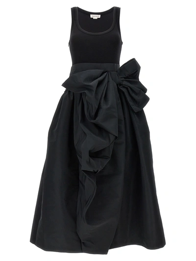Shop Alexander Mcqueen Bow Midi Dress Dresses In Black
