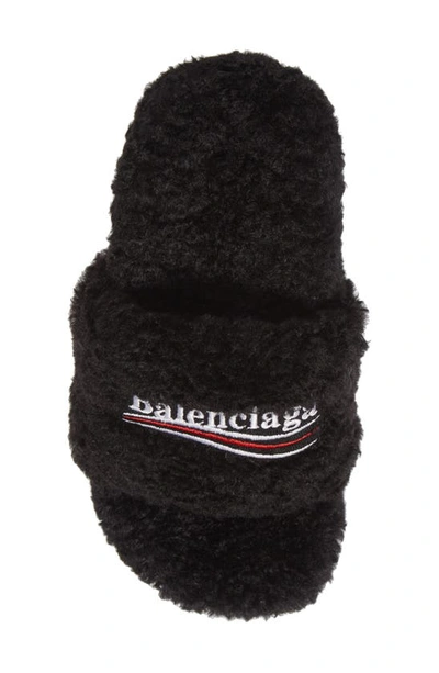 Shop Balenciaga Campaign Logo Faux Shearling Slide Sandal In Black/ White/ Red