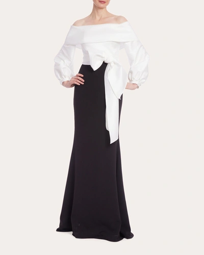 Shop Badgley Mischka Women's Off-shoulder Column Gown In Ivory/black