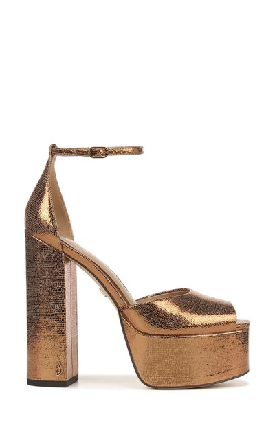 Shop Sam Edelman Kori Ankle Strap Peep Toe Platform Sandal In Deep Gold