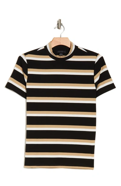 Shop Sanctuary Essential Stripe Mock Neck T-shirt In Black/ Milk/ Tan