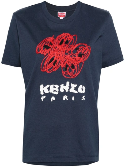 Shop Kenzo T-shirt With Embroidery In Blue