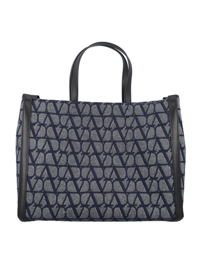 Shop Valentino Garavani Toile Iconographe Medium Shopper Bag In Blue